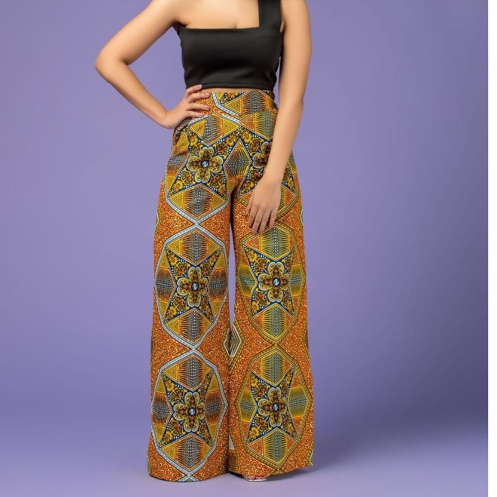 Grass-fields African Print Wide Leg Pants